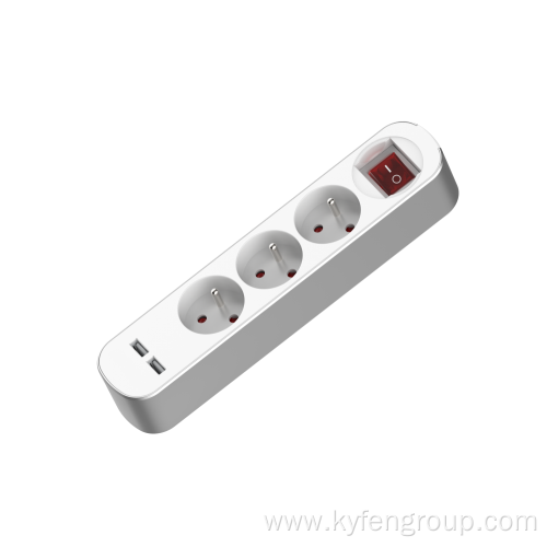 France 3-way power strip with usb type a
